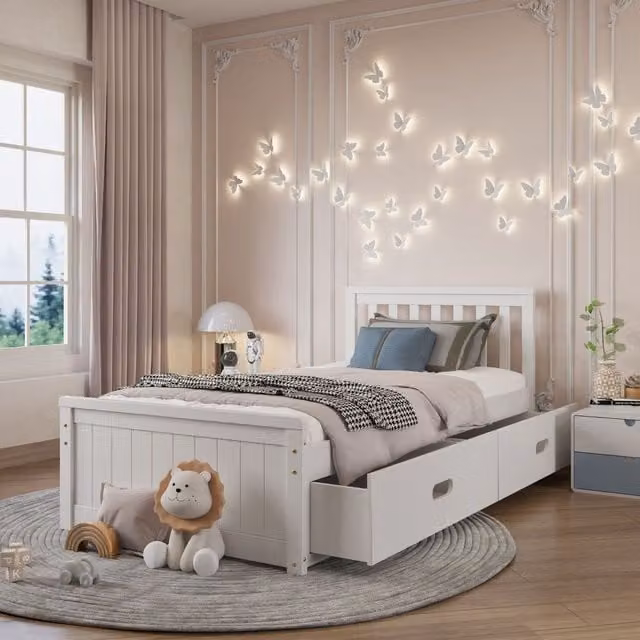 Babyfair Timeless White Kids Storage Bed with 4 Drawers, Single 3ft, W/D/H: 90 x 190 cm