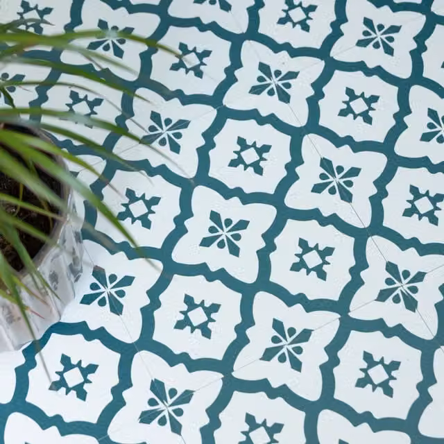 Floor Pops Self-adhesive Vinyl Floor Tiles, Petrol Blue, W/D: 30.48 x 30.48 cm