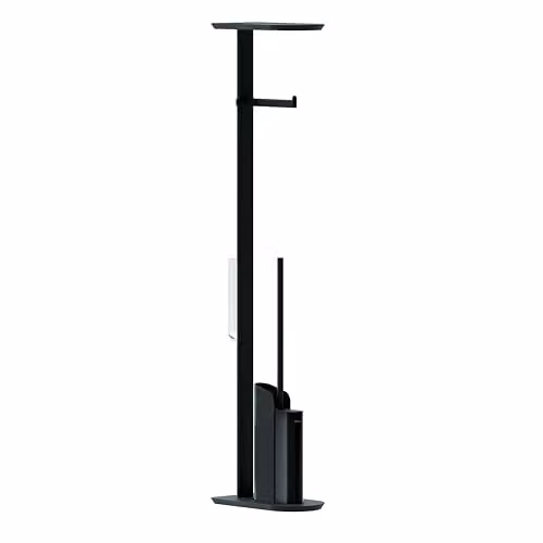 COSMIC Freestanding Flat Base Toilet Paper Holder with Integrated Ultra-Slim Silicone Toilet Brush in Matte Black