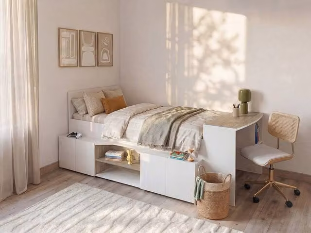 Vente-unique Single Combination Bed with Desk and Storage, White