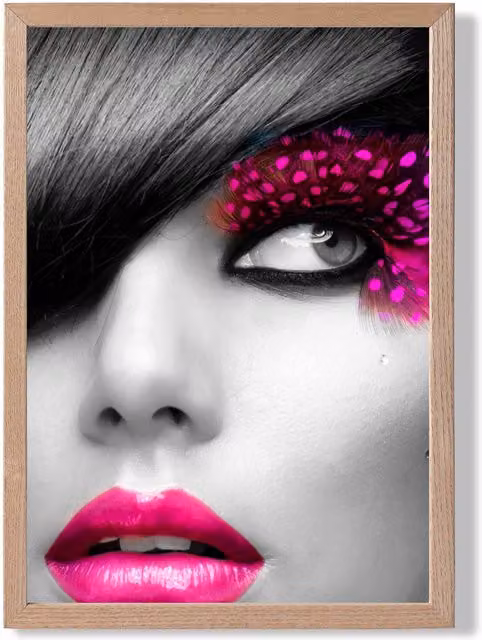 ARTZE Girl with Pink Lips Fashion Photo Framed Print in Black with Oak Frame