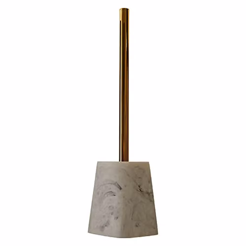 Premier Housewares White and Gold Marble Effect Freestanding Toilet Roll Holder and Brush Set, W/D/H: 9 x 9 x 35 cm