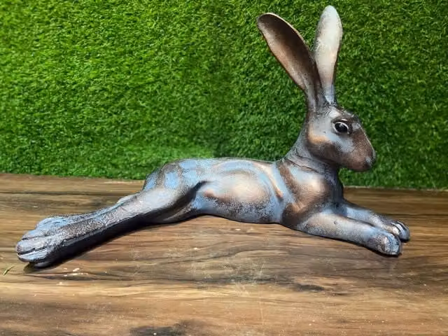 Inspirational Gifting Laying Hare Garden Sculpture in Bronze Cast Aluminium, W: 50 cm, H: 25 cm, D: 25 cm