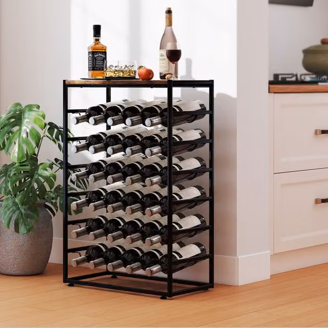 Levede 6-Tier Freestanding 30-Bottle Wine Rack in Black and Brown Industrial Metal and Wood