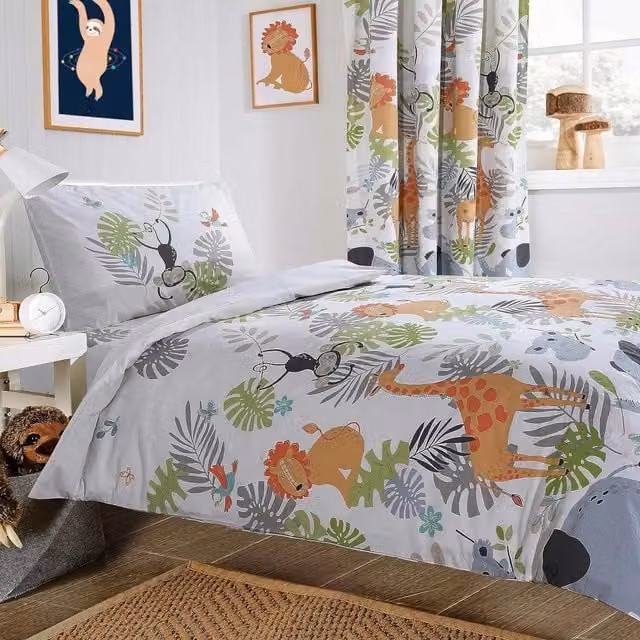 NewEdgeBlinds Childrens Animal Graphic Duvet Cover, Multicolour and White, 90 x 190 cm