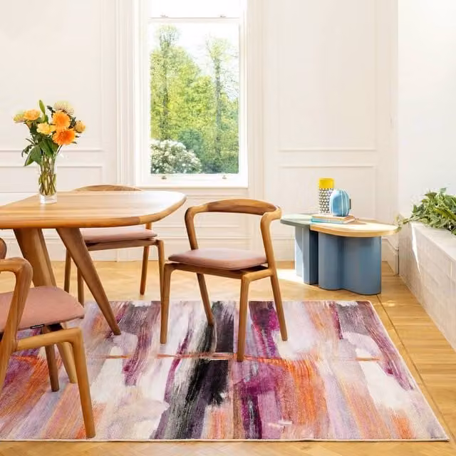 Kukoon Pink and Multicolour Abstract Machine Washable Soft Area Rug, W: 200 cm, L: 290 cm