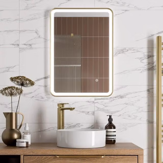 Bathwell Rectangular LED Wall Mirror with Touch Switch in Gold