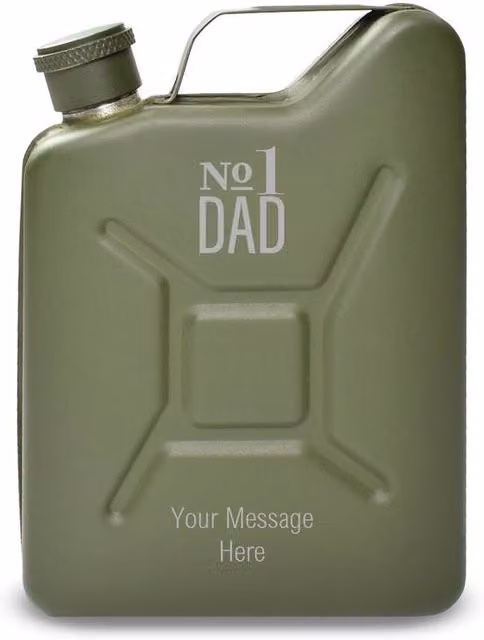 Uniqueful Personalised Engraved Green Jerry Can Hip Flask No.1 Dad Design, 100ml