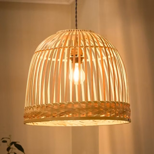 Dibor Traditional Bamboo Dome Easy Fit Decor Ceiling Shade in Beige, H 33 cm x D 40 cm