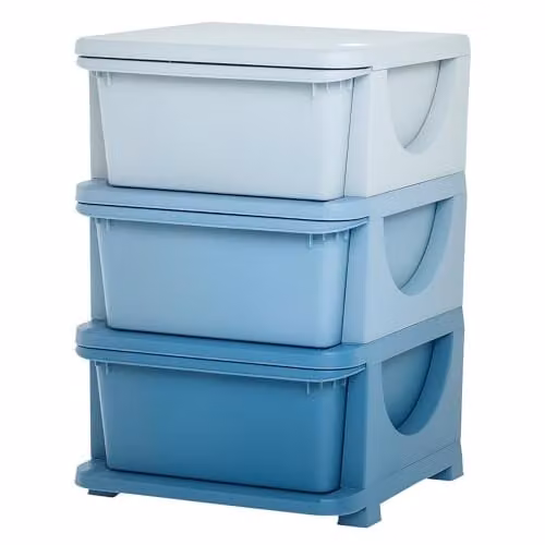 HOMCOM 3 Tier Plastic Kids Storage Unit with 3 Drawers in Blue