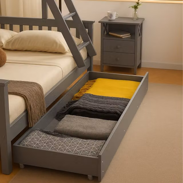 Mission TM Max Large Solid Wood Underbed Storage Drawer with Castors, Grey
