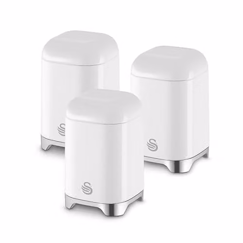 Swan Solace Set of 3 Metal Canisters for Tea, Coffee and Sugar, White, 1.5 l each