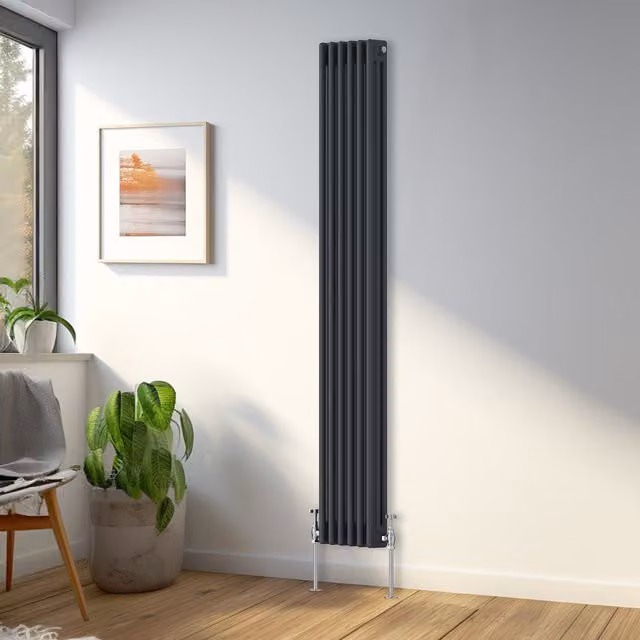 Right Radiators Anthracite Cast Iron Triple Column Vertical Radiator, H 180 cm x W 29.2 cm