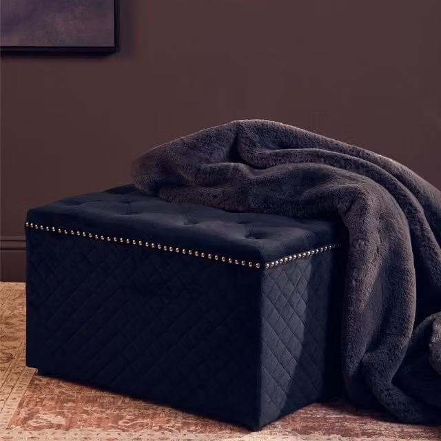 Orsina Black Velvet Rectangular Ottoman Footstool W/D/H: 69 x 42 x 42 cm