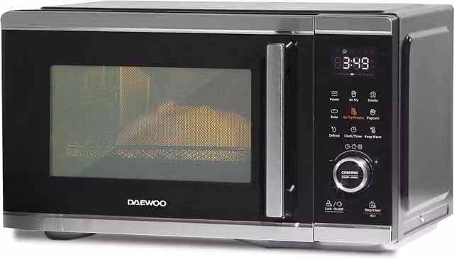 Daewoo 26L Air Fryer Microwave Combi with 900W Power and 10 Power Levels in Metallic Silver and Black
