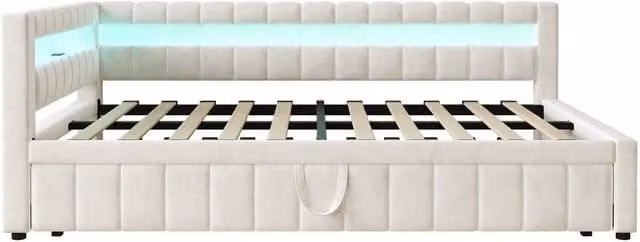 PAWNORA 3FT Single Upholstered Velvet Bed Frame in White, W/D/H: 90 x 190 cm