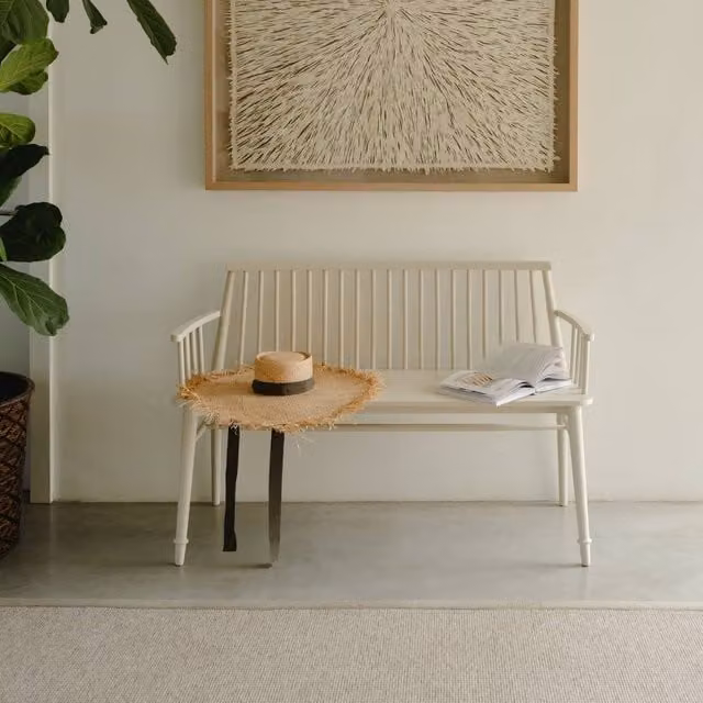 Statement Furniture Queensbury Wooden Bench with Back and Armrests in Beige, Green or White, W/D/H: 122 x 47 x 47 cm