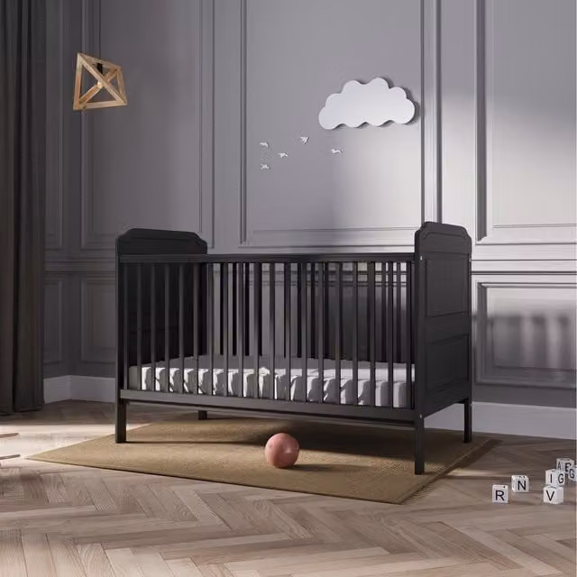 Viculii Classic Baby Cot Bed in Black with Full Perimeter Bars and Engineered Wood Construction