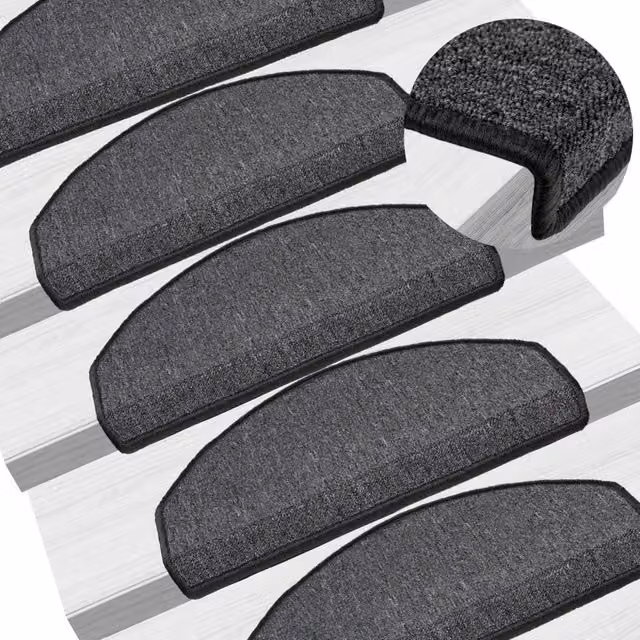 Berkfield Home Self-Adhesive Carpet Stair Treads, 15 Pieces, Anthracite Black, W: 65 cm, D: 24 cm, H: 4 cm