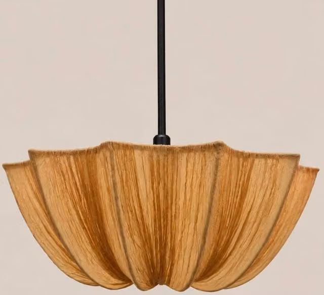 CGC Lighting Lilou Inverted Flower Ruffled Silk Fabric Ceiling Lampshade in Bronze Brown, Diameter: 52 cm