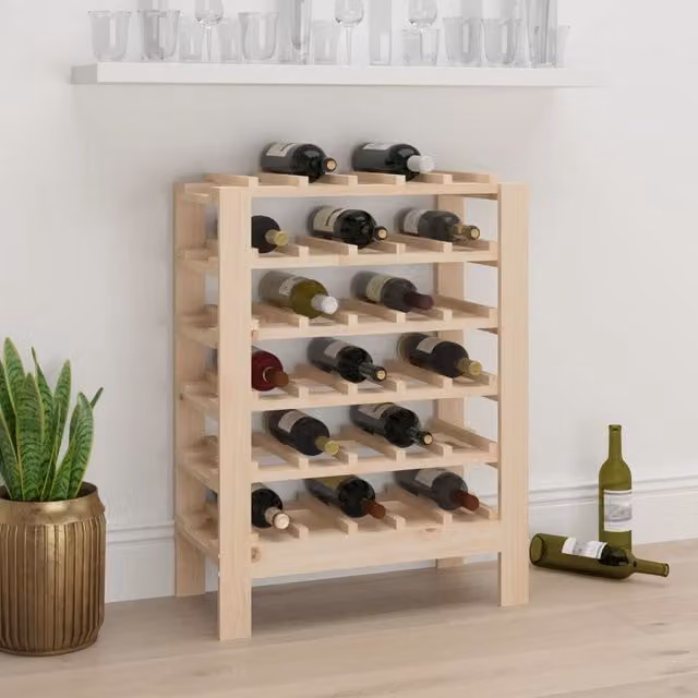 Berkfield Home Rustic Solid Pine Wine Rack, Brown, W/D/H: 61.5 x 30 x 82 cm