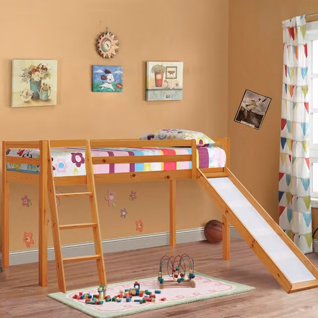 Comfy Living Single Mid Sleeper Bed with Slide Add On in Brown, Height: 218.5 cm, W/D/H: 90 x 190 x 218.5 cm