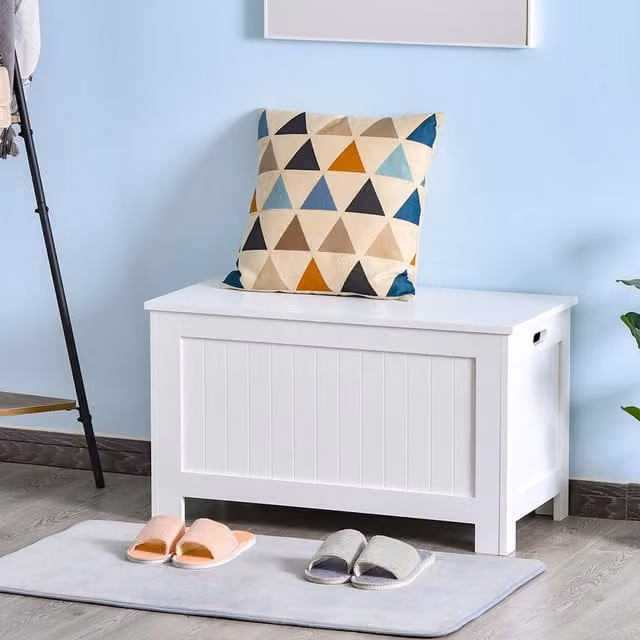 HOMCOM Large White Wood Toy Storage Box