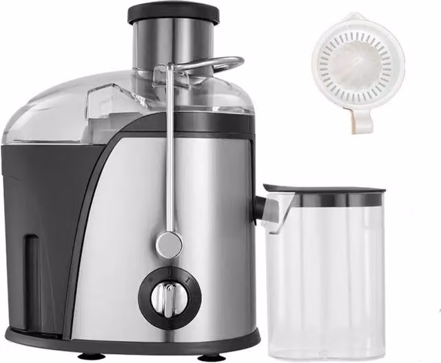 VOGREX Centrifugal Juicer Machine for Whole Fruit and Vegetables in Silver Stainless Steel