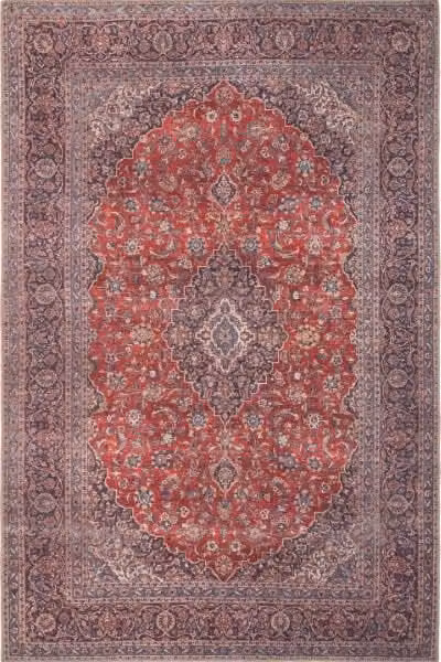 Kukoon Beige and Red Distressed Abstract Vintage Rug, Non-Slip and Washable, W: 240 cm, D: 330 cm