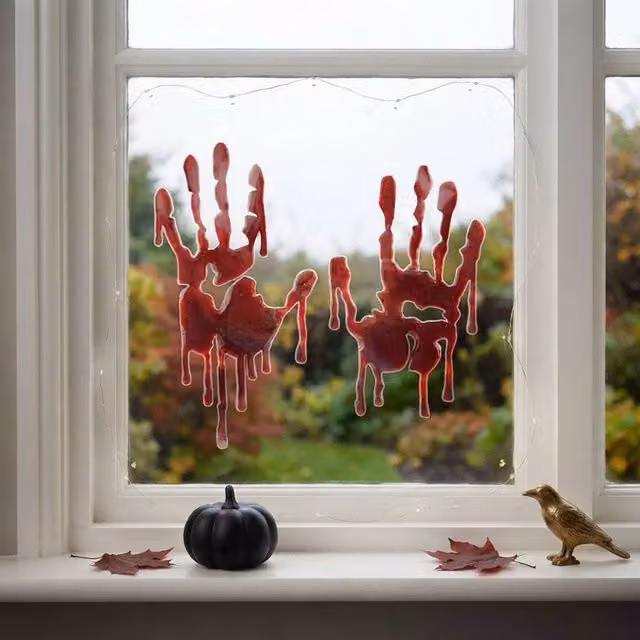 Garden Greatness Spooky Blood Handprint Halloween Window Stickers, Red and Multicolour, 1 Pack