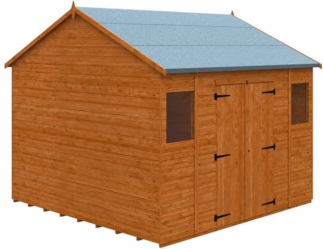 Buttercup Farm Workman Apex 12mm Wooden Garden Shed in Burnt Orange with Double Doors and Window