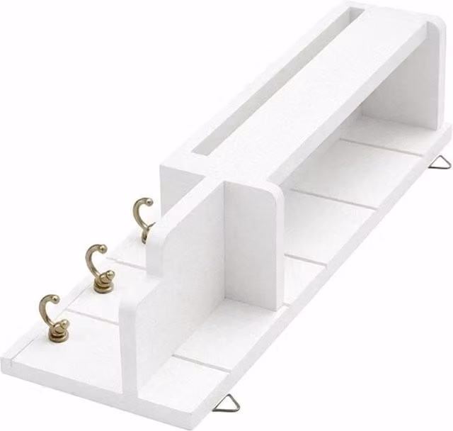 SPETLEK White Wall Mounted Key Holder with 6 Hooks and Mail Slot, W: 52 cm, H: 100 cm