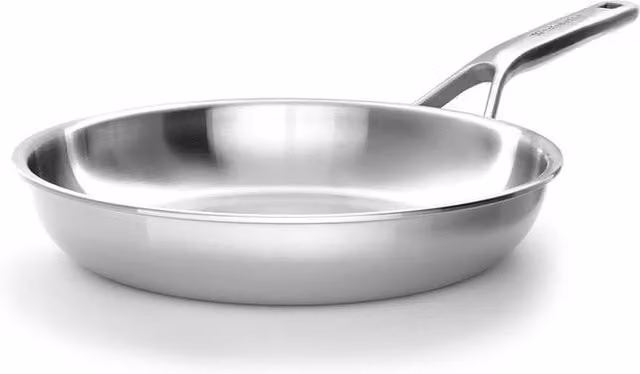 KitchenAid Tri-Ply Stainless Steel Uncoated Frying Pan with Pouring Spout, Silver, Diameter: 20 cm
