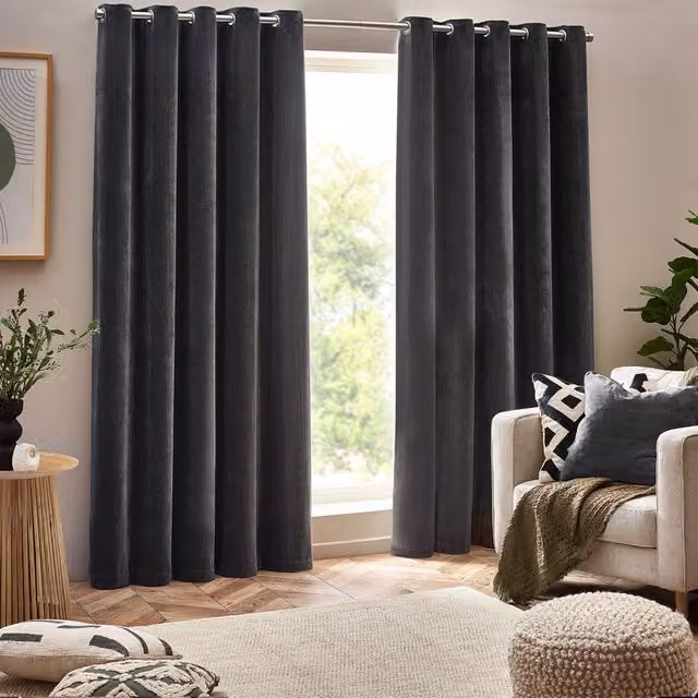 Make It A Home Heavy Chenille Velvet Room Darkening Eyelet Curtains in Anthracite Grey, Width: 117 cm, Height: 183 cm