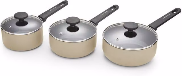 Morphy Richards 3 Piece Non-Stick Recycled Aluminium Saucepan Set with Lids, Beige