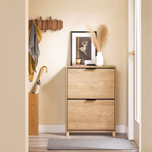 SoBuy Modern Slim Shoe Cabinet with Tilting Compartments and Internal Shelves