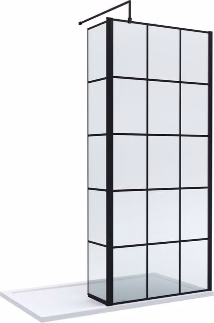 Balterley 8mm Glass Walk-In Wetroom Screen and Return with Tray, Black Framed, W/D/H: 1400 x 800 mm