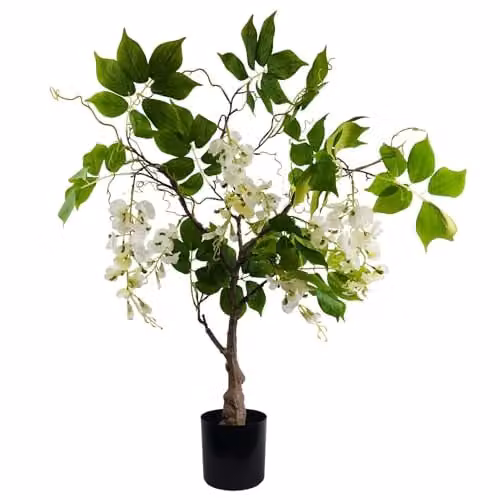 Leaf Design UK White Realistic Artificial Wisteria Bush Tree, Height: 90 cm