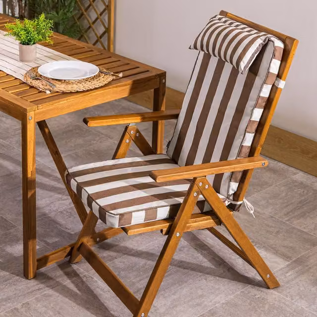 ICON Water Repellent Rectangular High Back Seat Pad in Brown and Blue Stripe