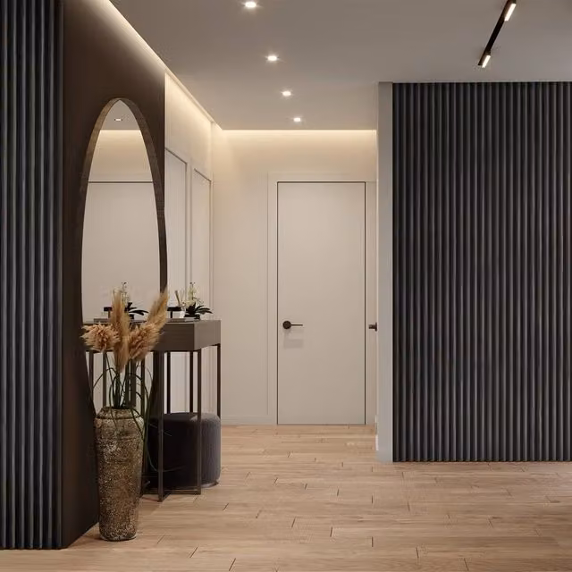 Fuse Acoustic Wooden Reeded Wall Panel in Charcoal Oak, H 240 cm x W 60 cm
