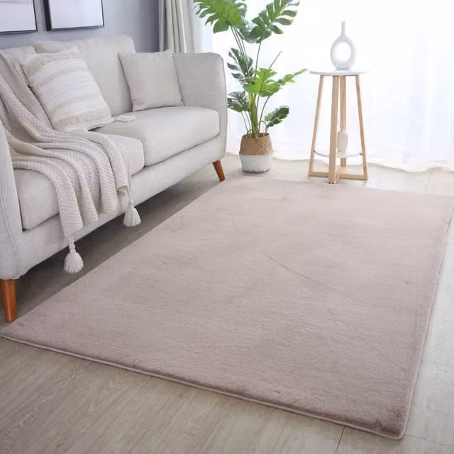 Plushtale Washable Plain Poly Cotton Area Rug in Beige, W: 280 cm, D: 200 cm