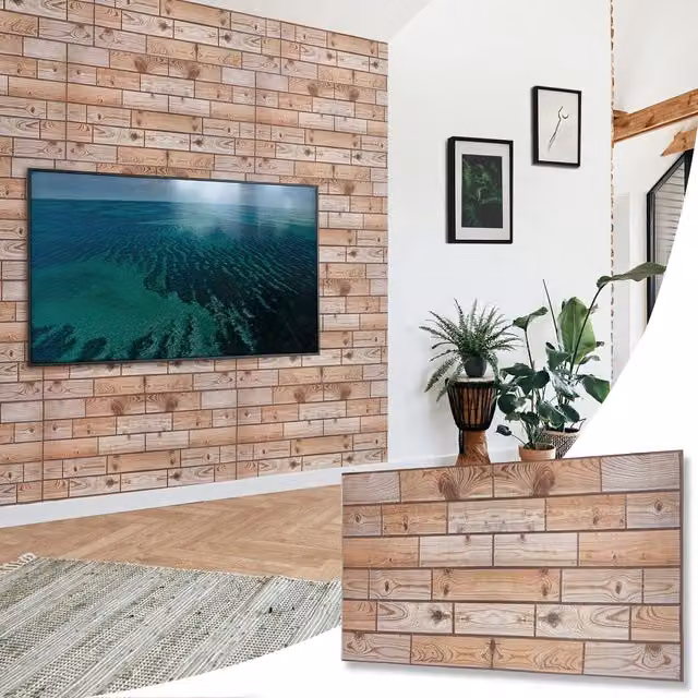 NOVECRAFTO 3D PVC Wall Panels in Natural Oak Wood Look, W: 96 cm, H: 48 cm