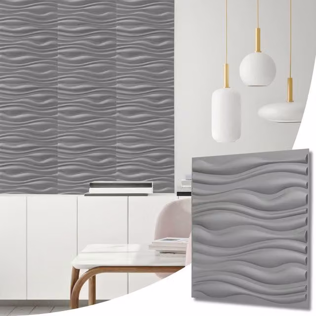 NOVECRAFTO Silver Grey 3D PVC Wall Panels with Wave Effect Design, W: 50 cm x H: 50 cm