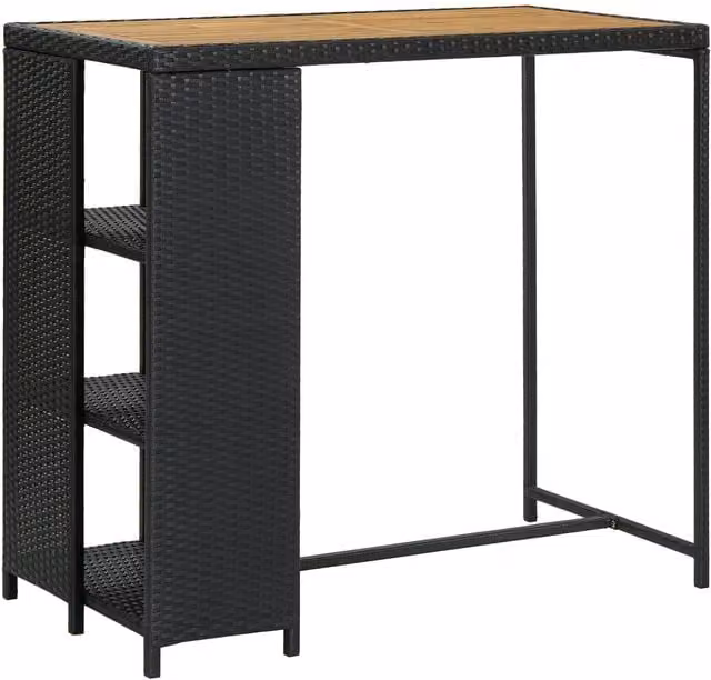 Berkfield Home Bar Table with Storage Rack in Black Poly Rattan, W/D/H: 120 x 60 x 110 cm