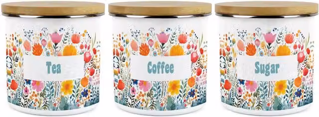 Purely Home Bright Floral Pink Kitchen Canister Set of 3 for Tea, Coffee and Sugar