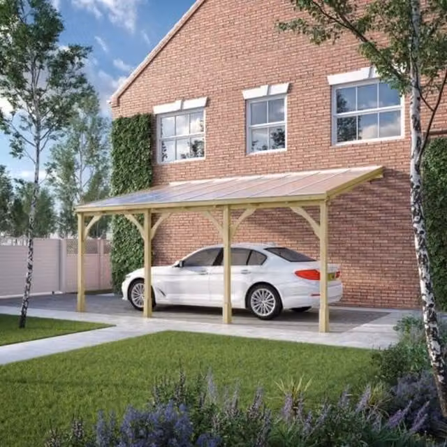 Rutland County Garden Furniture Ltd Polycarbonate Roof Wood Carport, W: 722 cm, D: 250 cm, H: 270 cm - Light Green