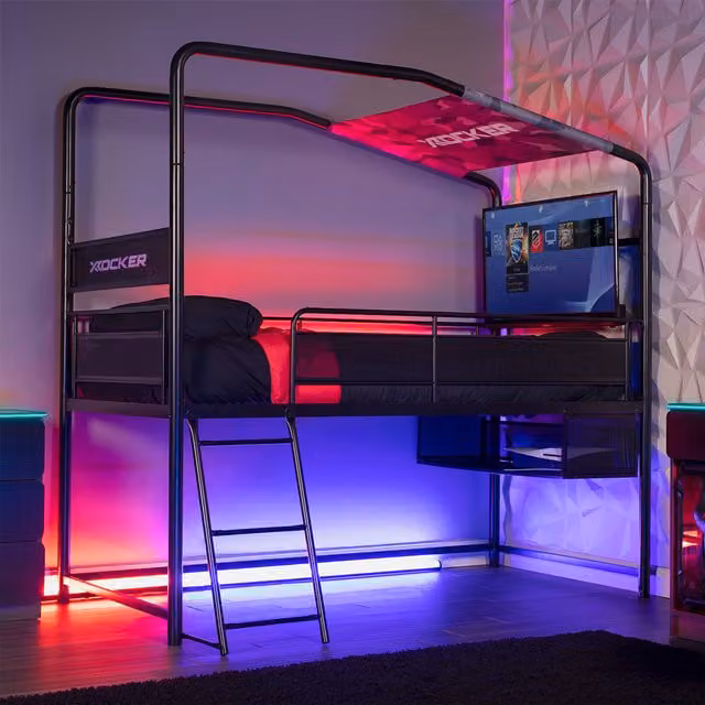 X Rocker Contra Mid Sleeper Bunk Bed in Black with 32 inch TV Mount, Storage and Mattress, W/D/H: 120 x 90 x 190 cm