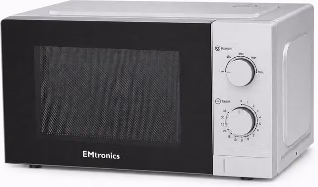 EMtronics 20 Litre Solo Countertop Microwave with Manual Timer Control, Silver