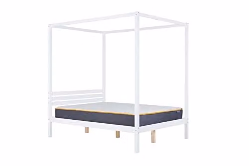 Birlea Mercia White Lacquered Solid Wood Four Poster Canopy Bed Frame, W/D/H: 180 x 200 x 208 cm