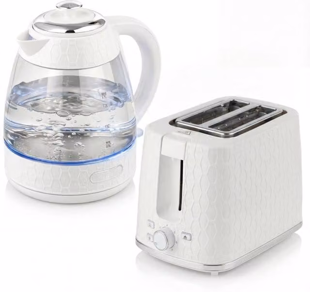 Rolipo Cream Kettle and Toaster Set with 1.7L Capacity and 3000W Power